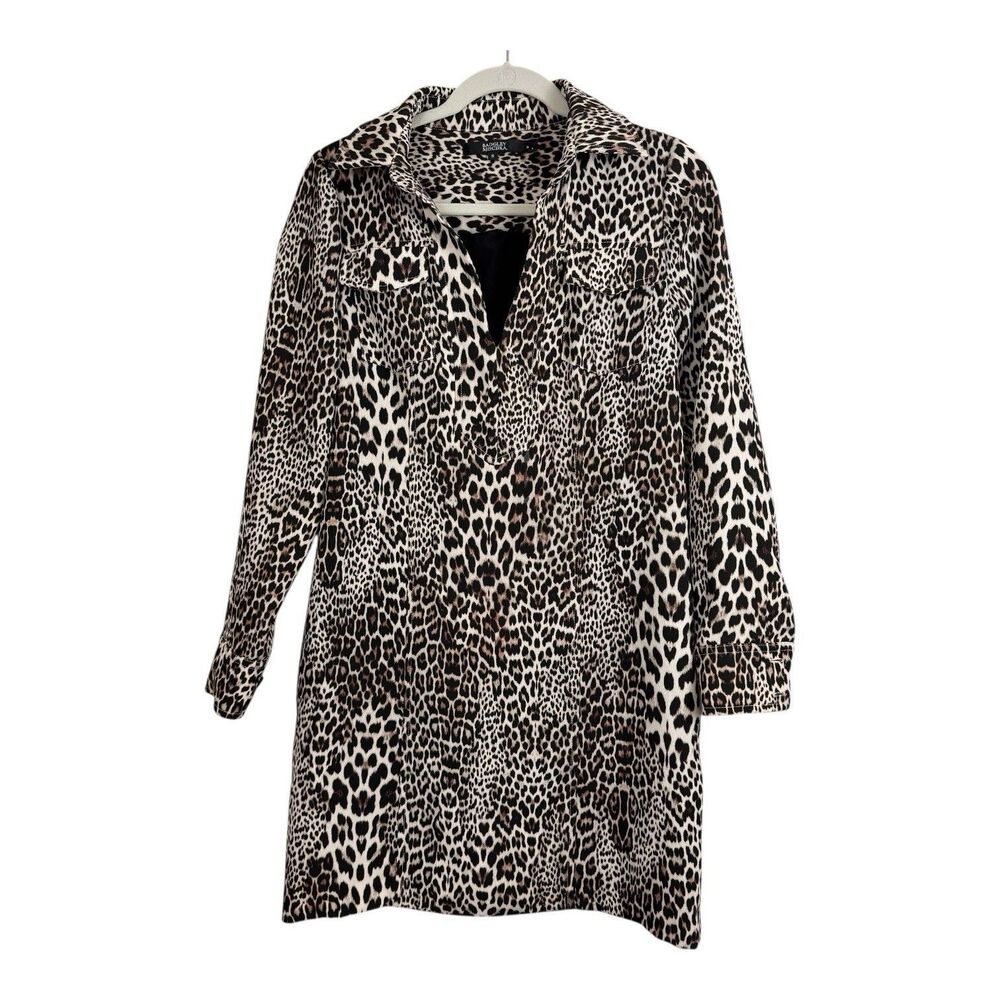 Badgley Mischka Leopard Print Dress Sz Small Long Sleeve V-Neck Shift